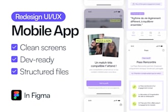 redesign mobile app UI UX screens in figma, dev ready
