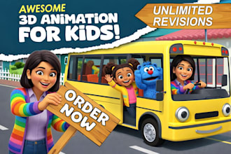 create a 3d animated kids video, children cartoon, and educational 3d animation