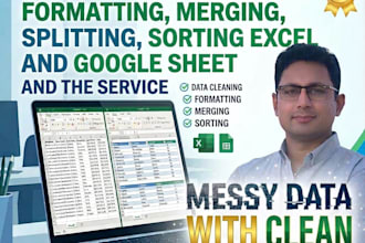 do data cleaning, formatting, merging, splitting, sorting