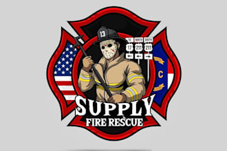 design high quality fire fighter mascot logo with t shirt design