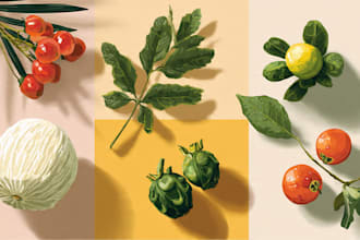 draw vector plants, fruits and vegetables illustration