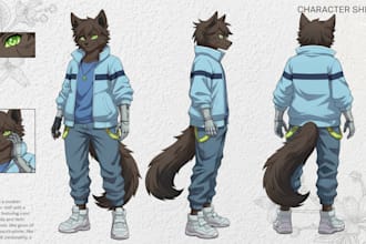 draw character sheet, oc reference sheet furry vtuber fursona full body art