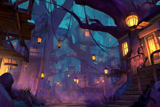 design 2d game concept art background and environment