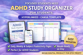 design adhd student digital planner hyperlinked canva template