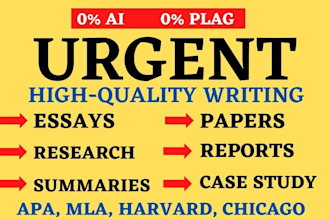 write urgent research, summary, case study analysis, reports