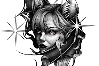 create a custom illustrative black and grey tattoo design for you