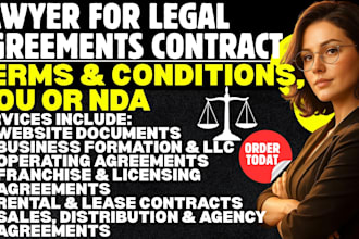 be your lawyer for legal agreements, contract, terms and conditions, mou or nda