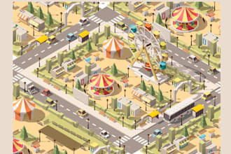 do 3d isometric custom event map, vector map, and festival maps illustrations