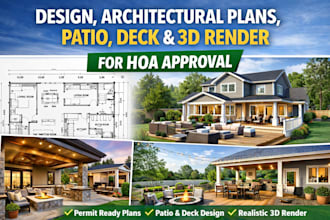 design architectural plans, patio, deck and 3d render for hoa approval