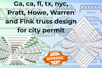 ga, ca, fl, tx, nyc, pratt, howe, warren and fink truss design for city permit