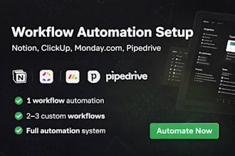 set up workflow automation in notion, clickup, monday com, and pipedrive