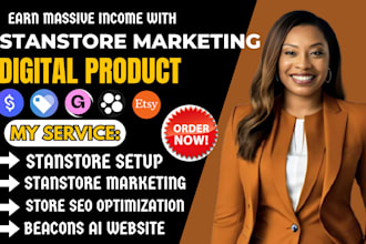 setup stan store, etsy shop, stan store marketing, upload digital products, seo