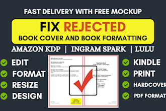 fix resize book cover, fix rejected book for amazon kdp book formatting