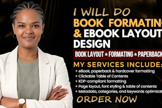 do kindle ebook layout design, paperback and hardcover formatting for amazon kdp