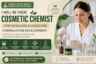 be your cosmetic chemist for skincare and haircare formulation development