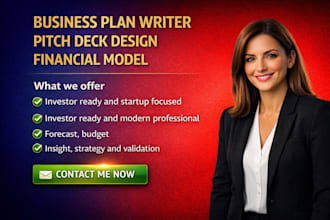 create business plan pitch deck financial model and market research