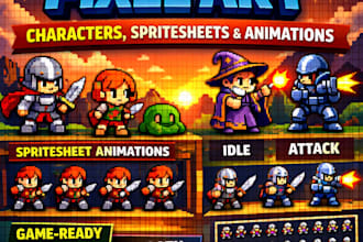 design pixel art characters, spritesheets and animations for games