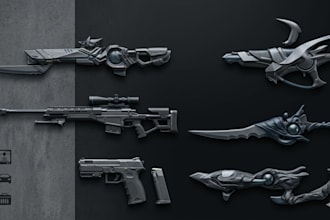 create 3d printable gun models, sniper rifles, pistols, car and fps game weapons