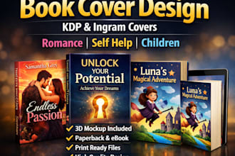design creative KDP and ingram book cover for romance self help children book