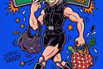 draw a professional 90s lowbrow illustration for your brand