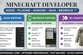 develop custom mods, plugins and addons for java and bedrock