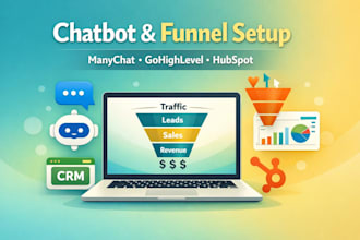 manychat chatbot automation, gohighlevel funnel, hubspot crm setup, sales funnel
