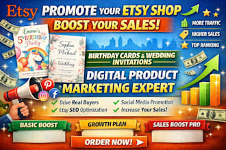 promote etsy digital product marketing birthday card wedding invitation