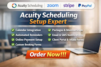 setup acuity scheduling, booking system, calendar, automation and client system