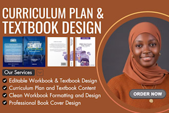 design educational workbook, textbook, course curriculum plan, layout design