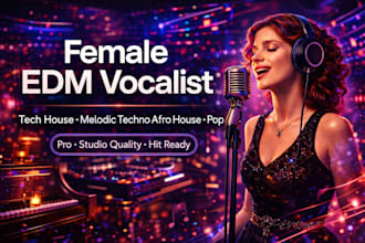 be your female vocalist for tech house, edm, melodic tecno, pop, afro deep house