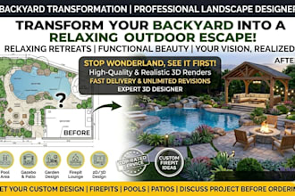 design backyard frontyard garden landscape patio pool gazebo firepit and fence