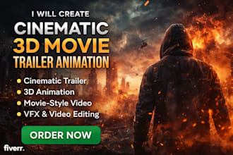 do cinematic thriller movie 3d animation after effect trailer ai video