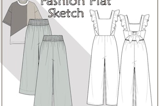 create stunning  fashion flat sketches for your brand