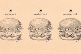 create professional vintage cross hatching food and drink illustrations
