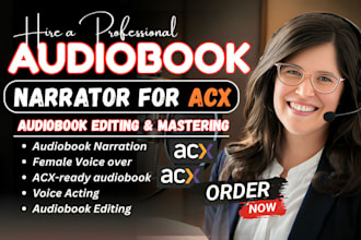 be your audiobook narrator, romantasy novel female voice over, audiobook to acx