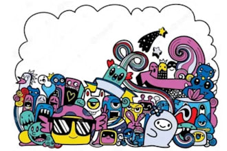 create custom doodle art illustration graffiti doodles, cartoon character