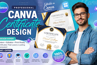 design editable canva certificate for course, training, award, diploma design