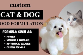 develop custom pet food, dog supplements and cat nutrition recipes developments