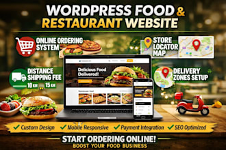 create wordpress food restaurant website with online ordering store locator