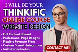 build a high converting thinkific online course website setup and sales funnel