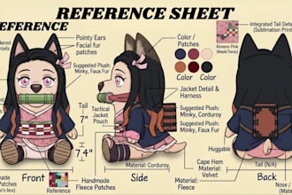 design detailed plushie reference sheet stuffed animal toy tech pack ych concept