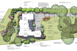 architect landscape 2d site plan planting plan material list as garden designer