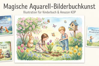 aquarell illustration für kinderbuch, bilderbuch, buchillustration, amazon KDP