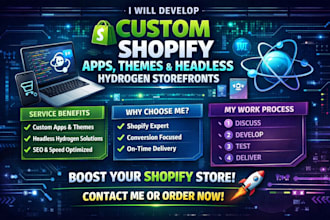 develop custom shopify apps, themes, and headless hydrogen storefronts