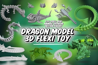 flexi toy model, 3d flexi animals, dragon, bjd model, toy design for 3d printing