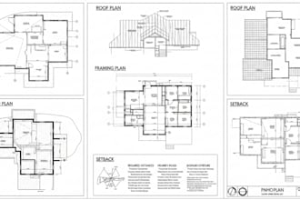 do architectural drawing, framing plan, foundation plan, roof plan and setbacks