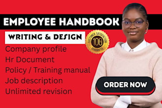 write and design employee handbook, company profile, logo, hr policy