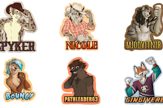 design custom furry badge con style colorful fursona name tag artwork