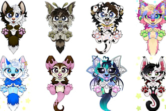draw adorable chibi furry character cute mini fursona art commission