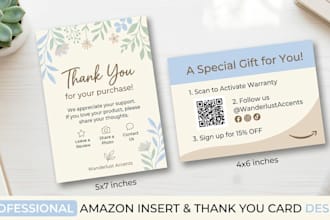 design professional amazon thank you card, product instruction cards